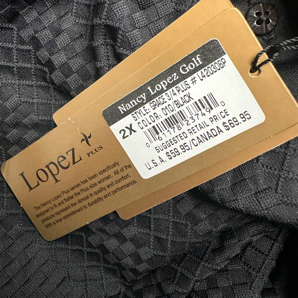 Nancy Lopez Grace 3/4 Sleeve Golf Polo - Plus Size In Black New With Tags Size 2 - Picture 2 of 2
